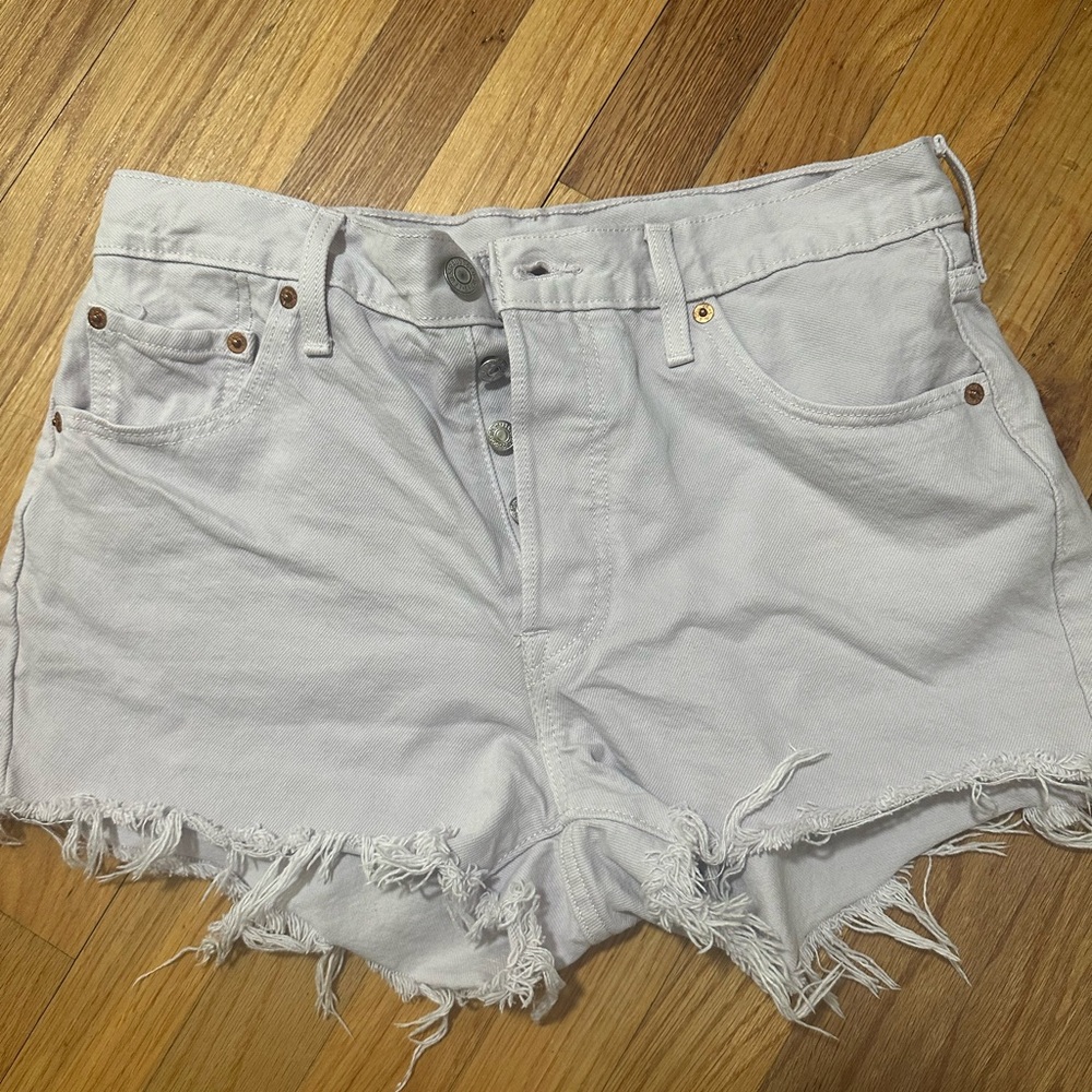 Levi's White Frayed Hem Jean Shorts